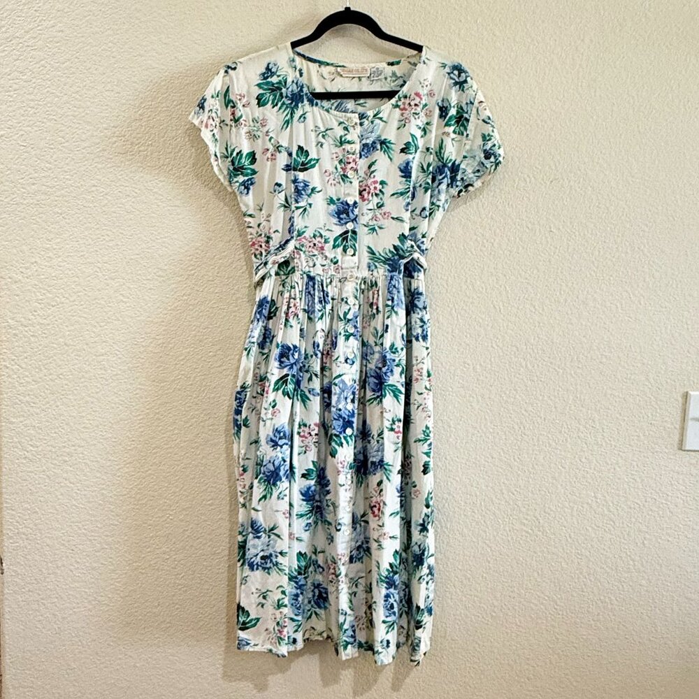Sugar Co LTD White Floral Dress Vintage 80's